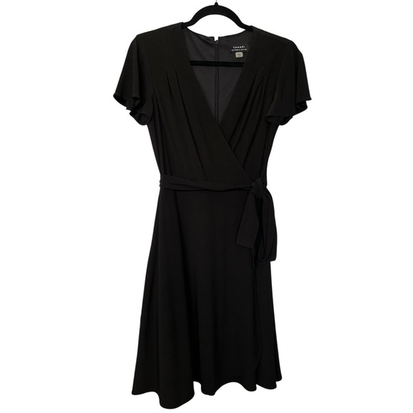 NWOT TAHARI ASL Flutter Sleeve Mock Wrap Knee Length  Dress Black V-Neck 2 Small - Picture 1 of 10